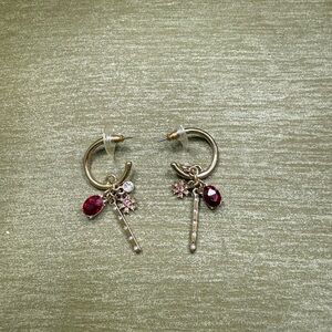 Ann Taylor Gold and Red Dangle Earrings